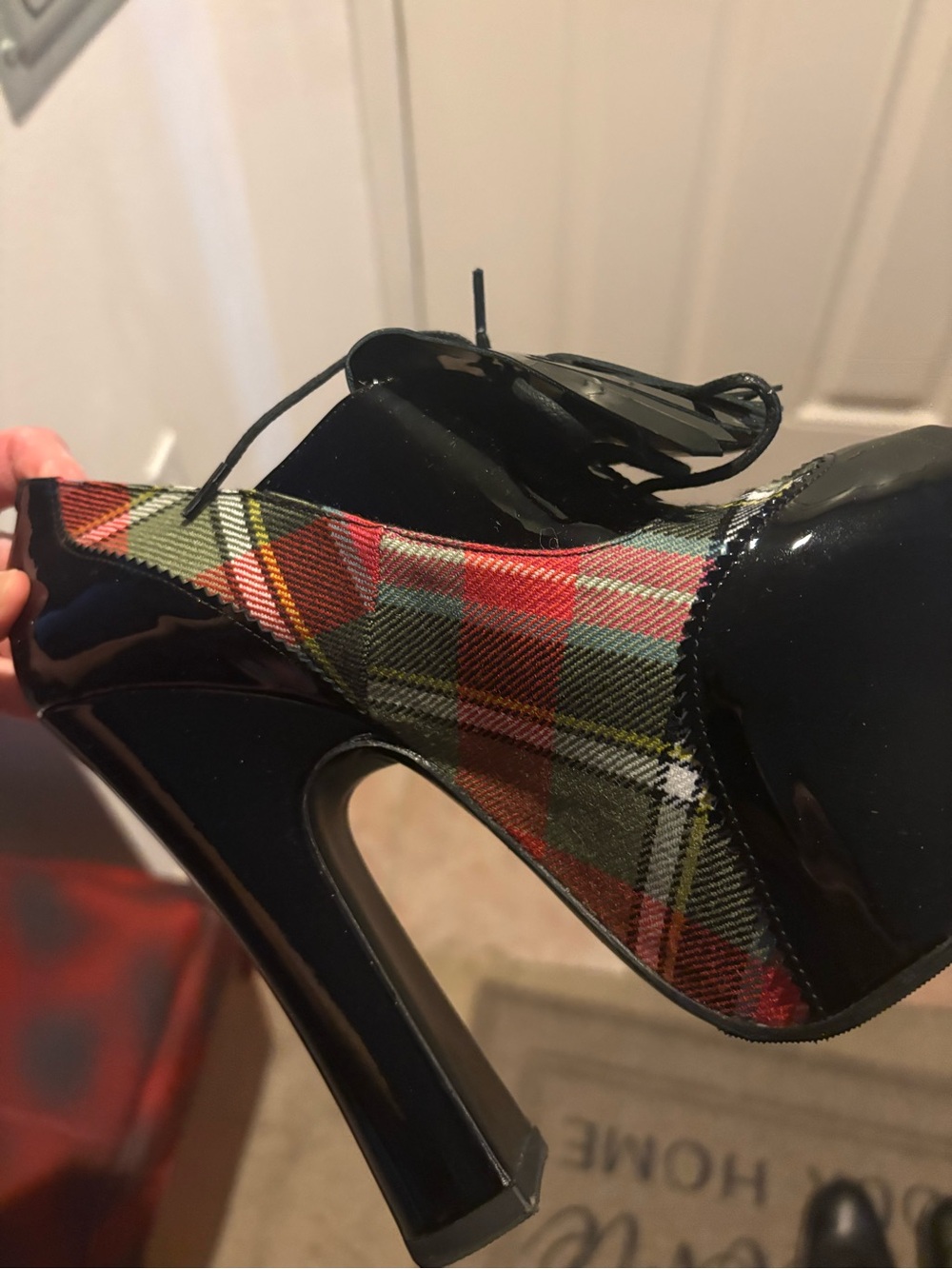 Vivienne Westwood Black Patent Platform Heels with Multicolor Tartan Wool - Picture 5 of 14